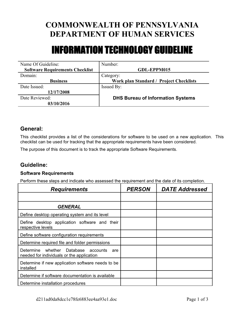 Software Requirements Checklist