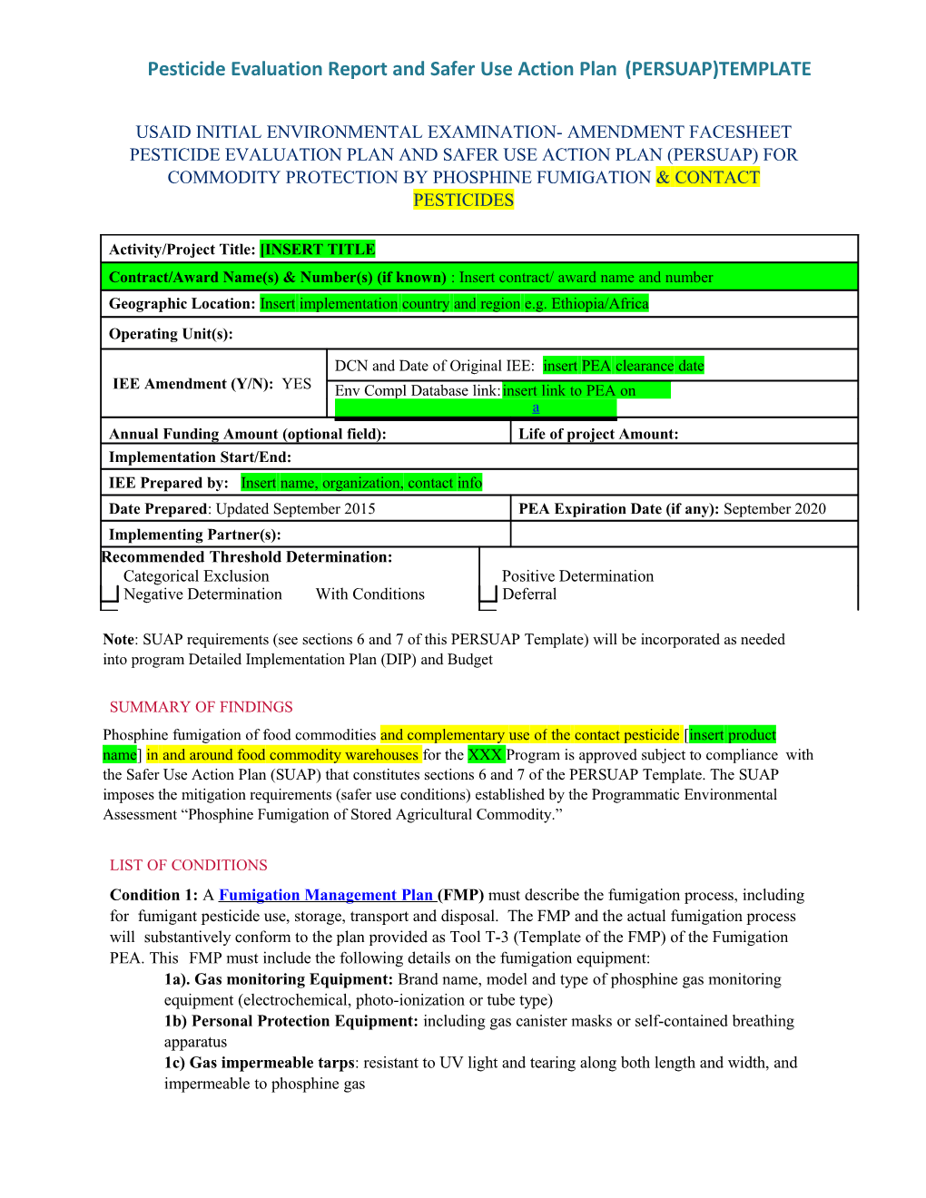 Pesticideevaluation Reportandsaferuseactionplan(PERSUAP)TEMPLATE