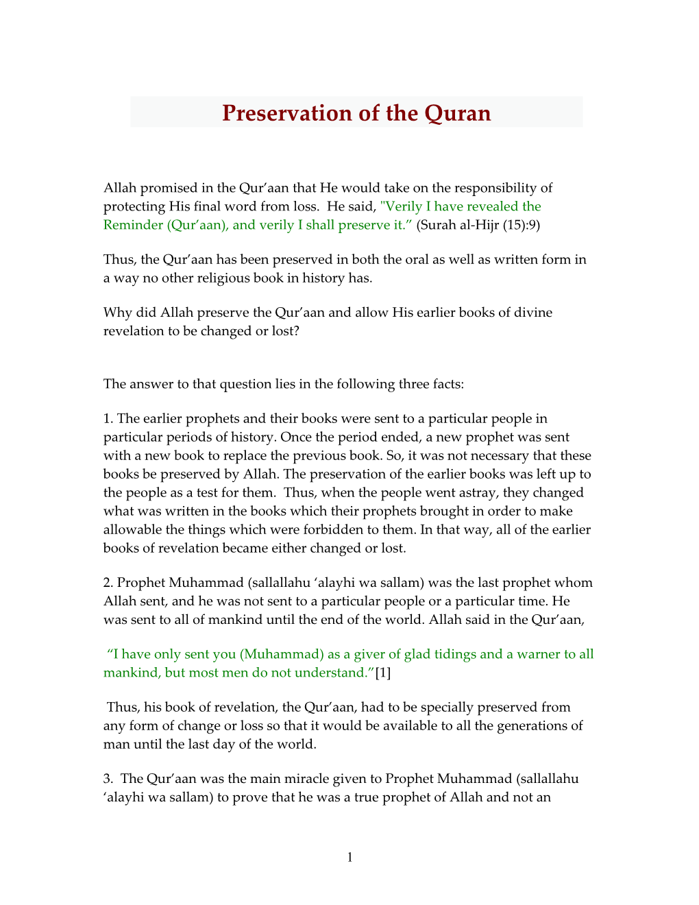 Preservation of the Quran