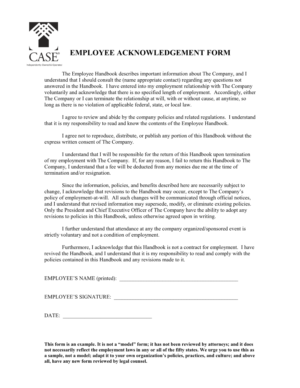 Employee Acknowledgement Form