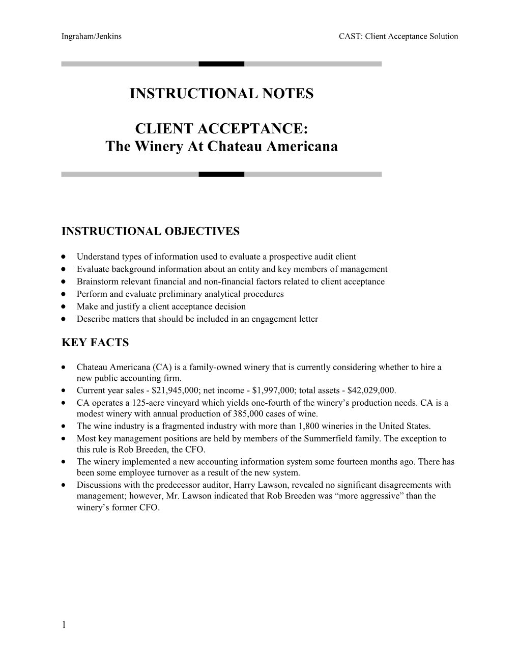Instructional Notes and Solution