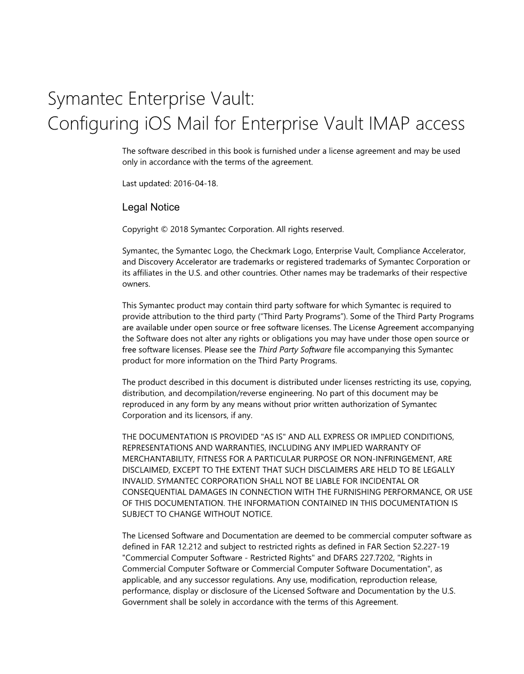 Configuring Ios Mail for Enterprise Vault IMAP Access