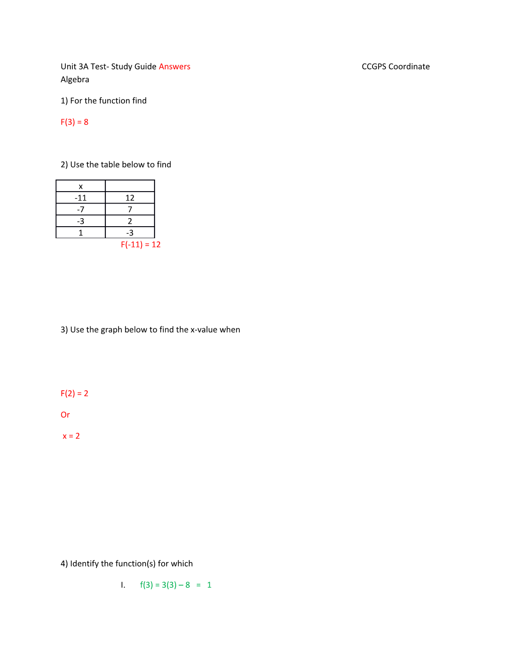 Unit 3 Test- Study Guide Answers