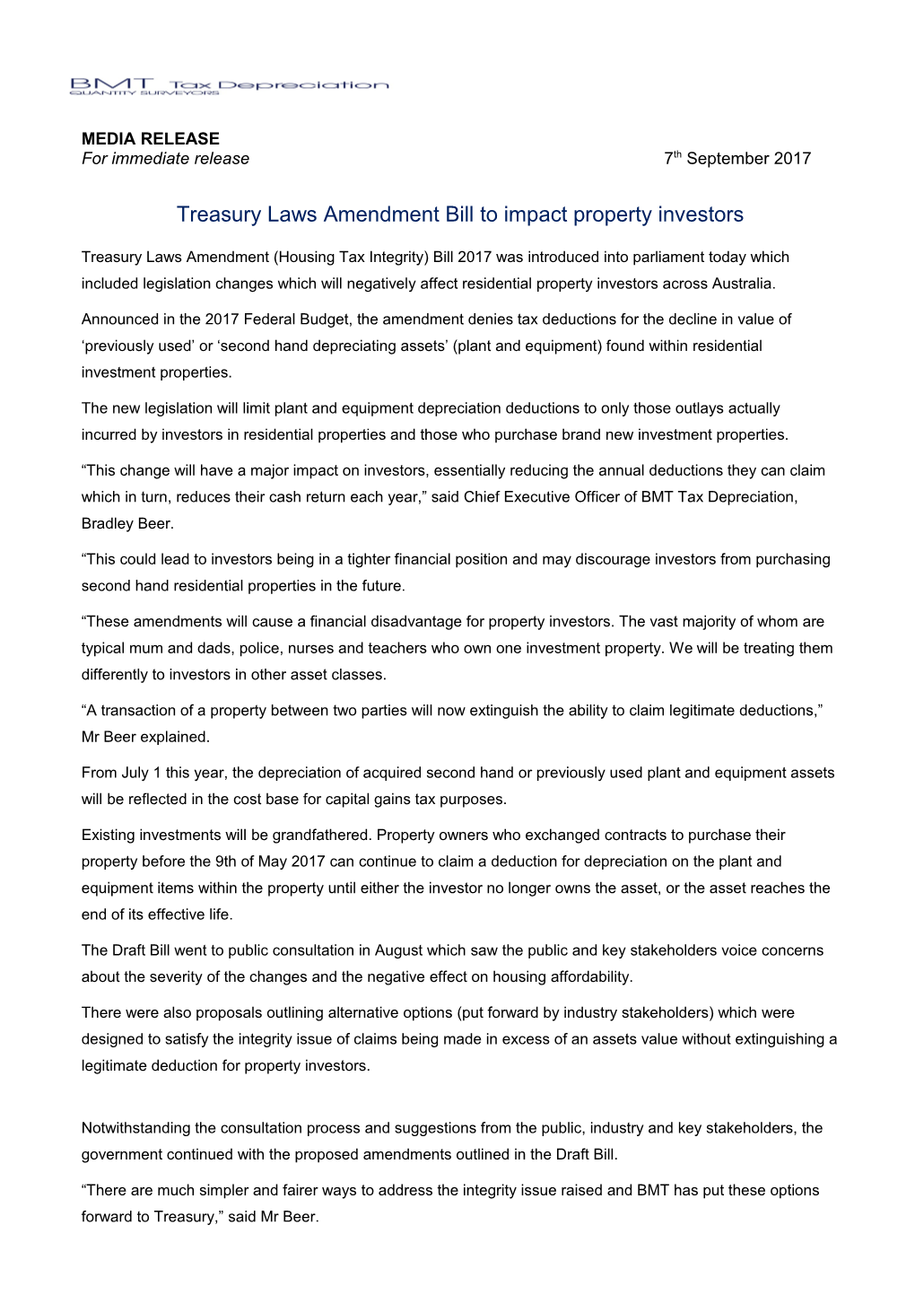 Treasury Laws Amendment Bill to Impact Property Investors