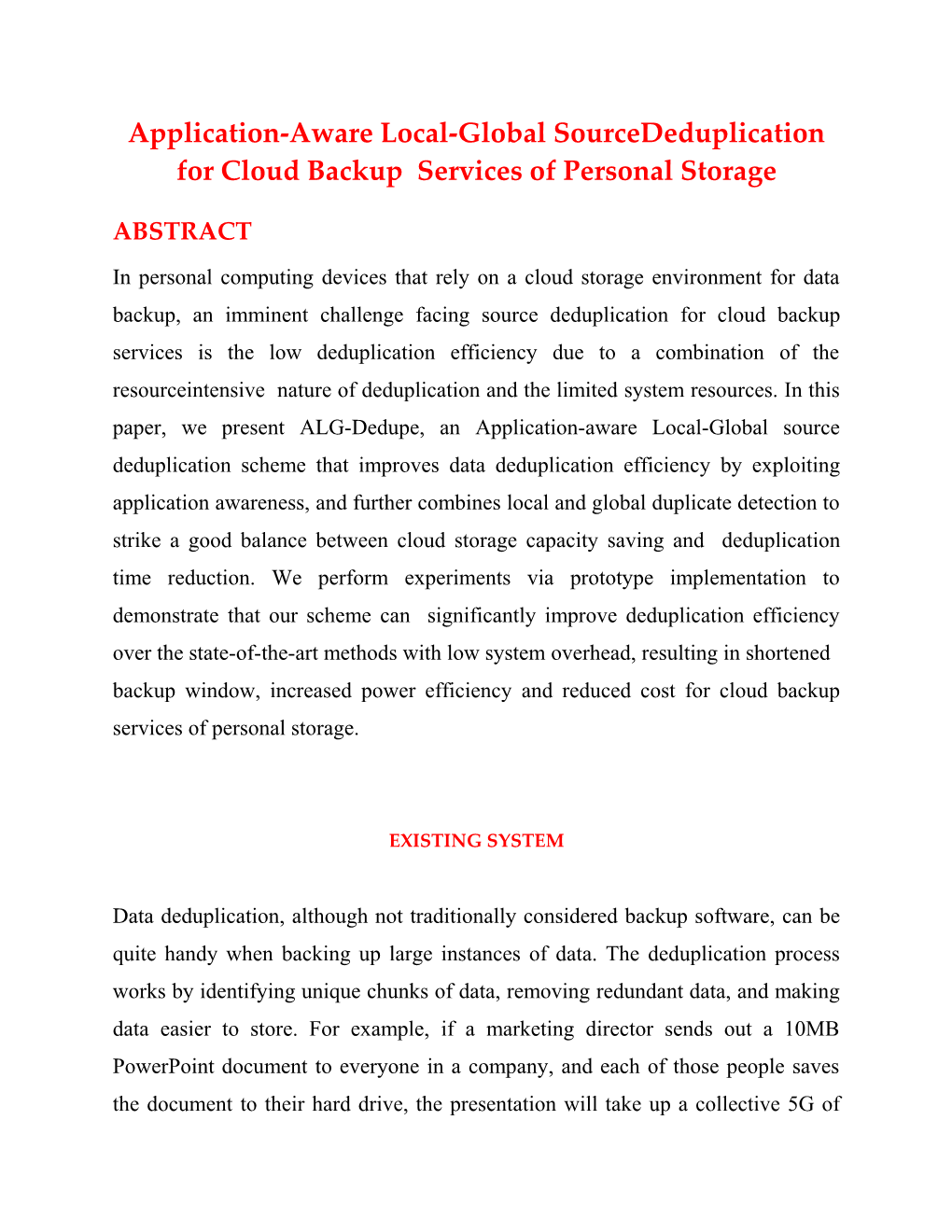 Application-Aware Local-Global Sourcededuplication for Cloud Backup Services of Personal