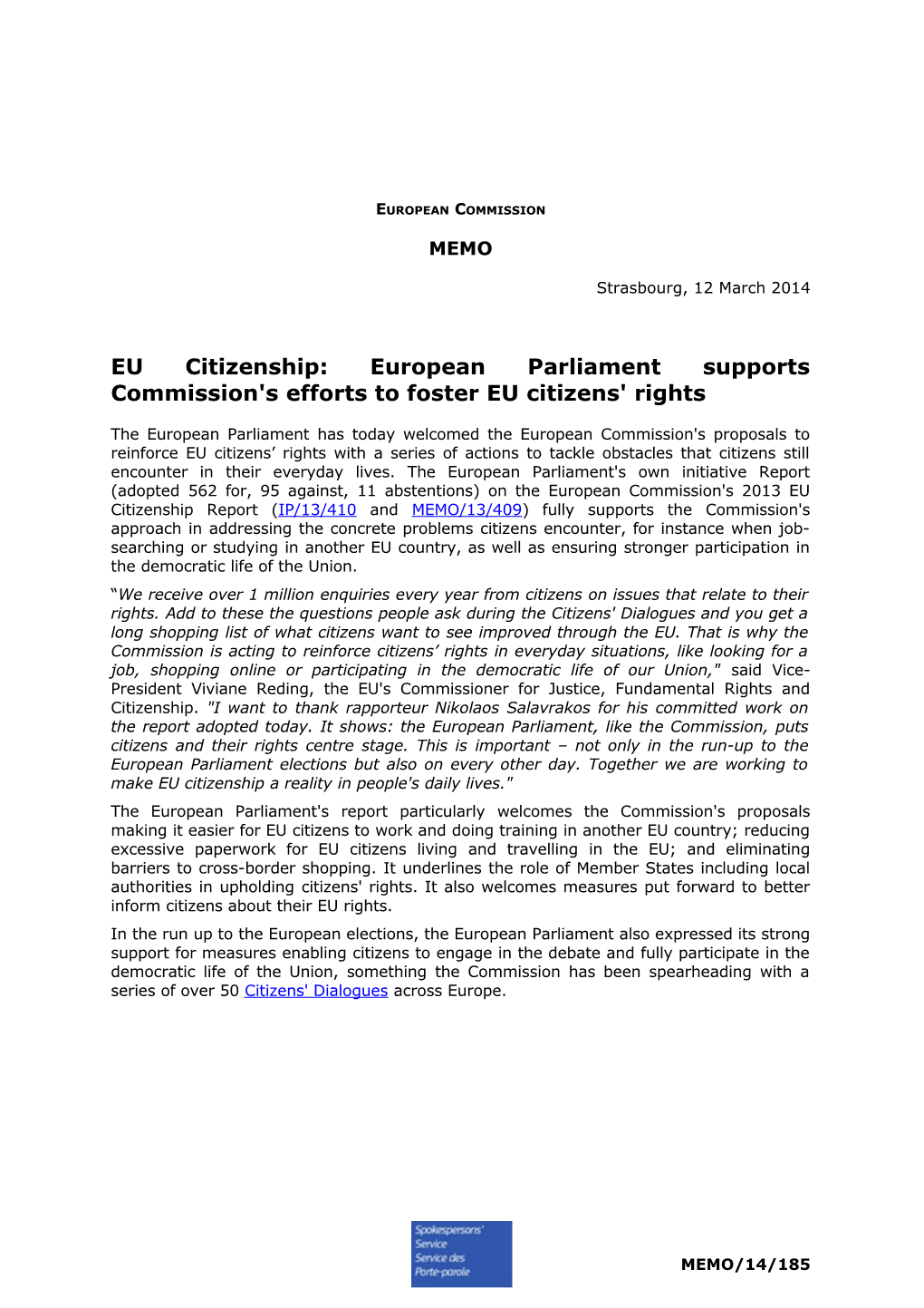 EU Citizenship: European Parliament Supports Commission's Efforts to Foster EU Citizens'