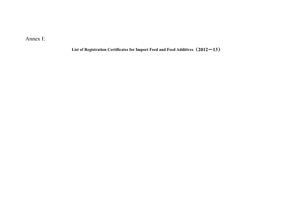 List of Registration Certificates for Importfeed and Feed Additives 2012 13