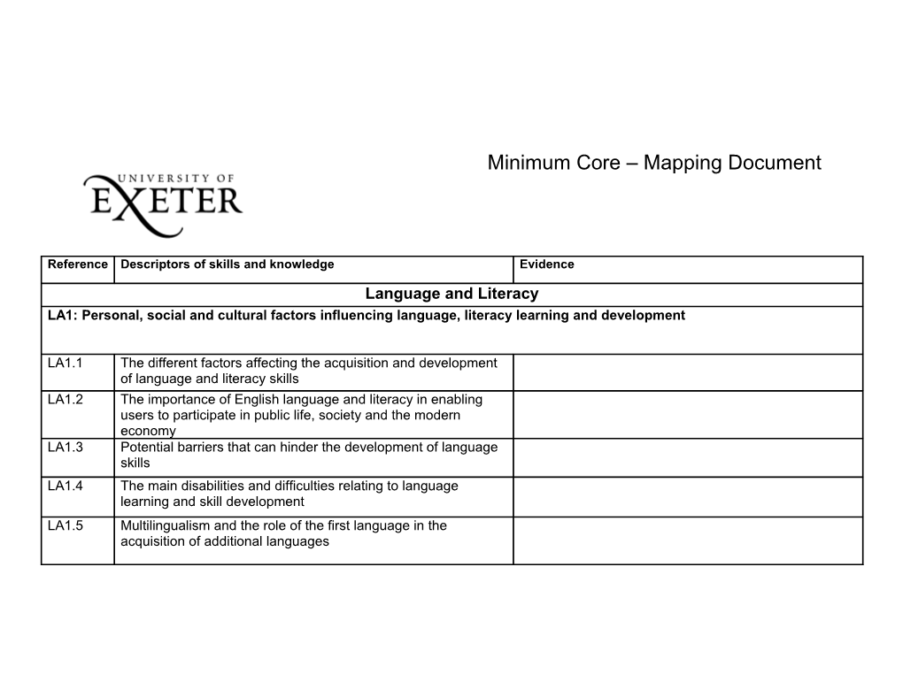 Minimum Core Mapping Document