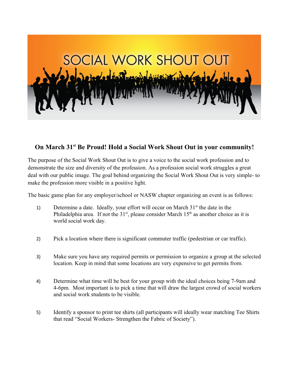 On March 31St Be Proud! Hold a Social Work Shout out in Your Community!