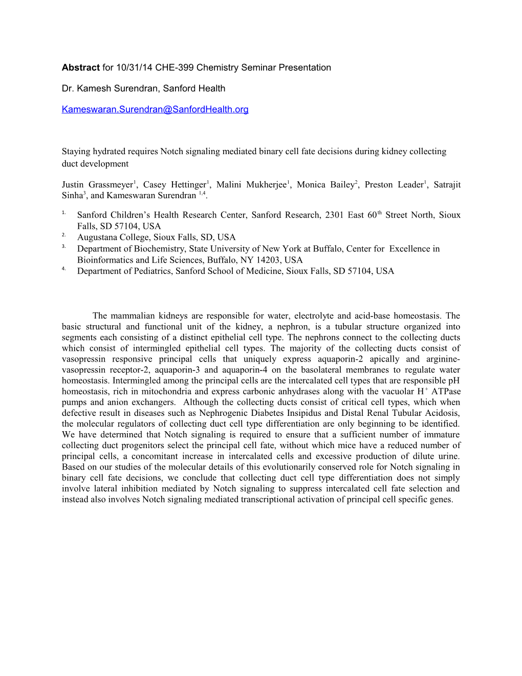 Abstract for 10/31/14 CHE-399 Chemistry Seminar Presentation