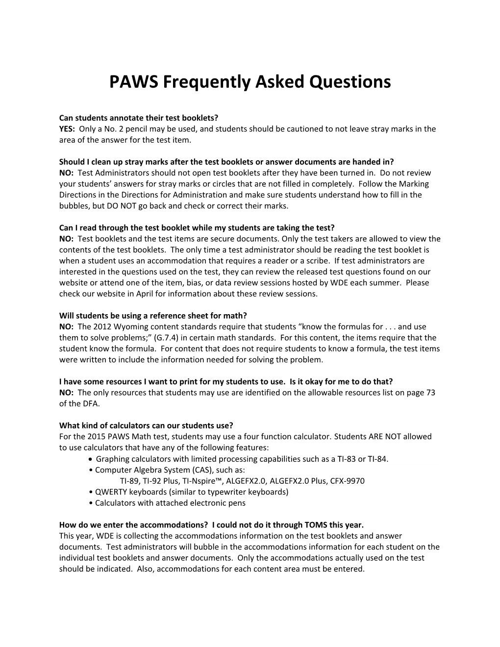 PAWS Frequently Asked Questions