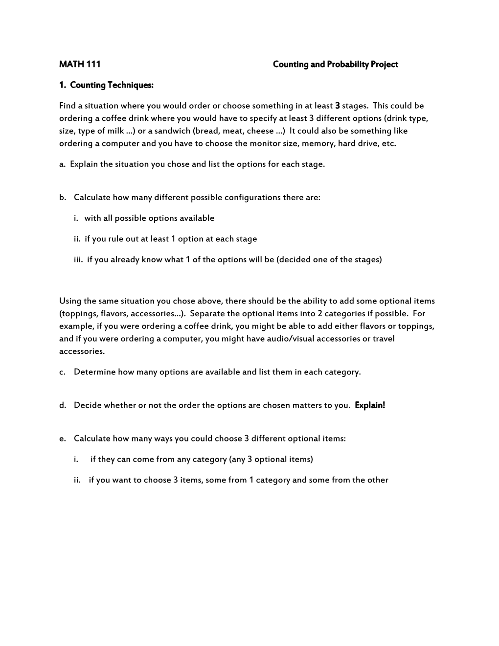 MATH 111 Counting and Probability Project