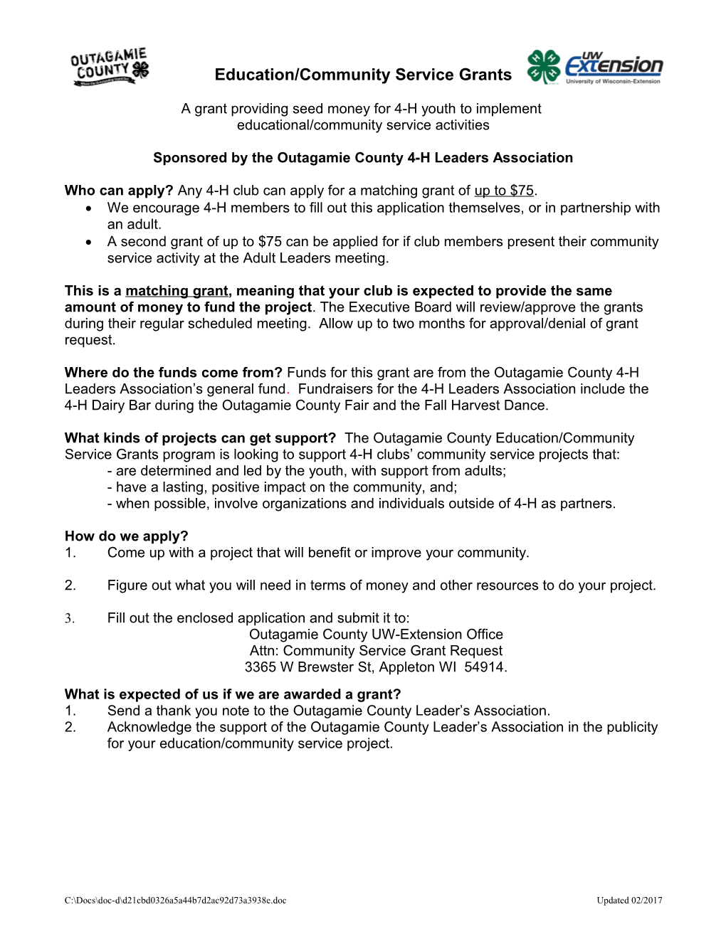 Outagamie County Education/Community Service Grants