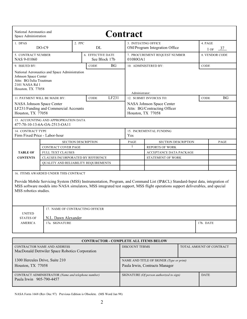 NASA Form 1668 (Rev Dec 97) Previous Edition Is Obsolete. (MS Word Jan 98)