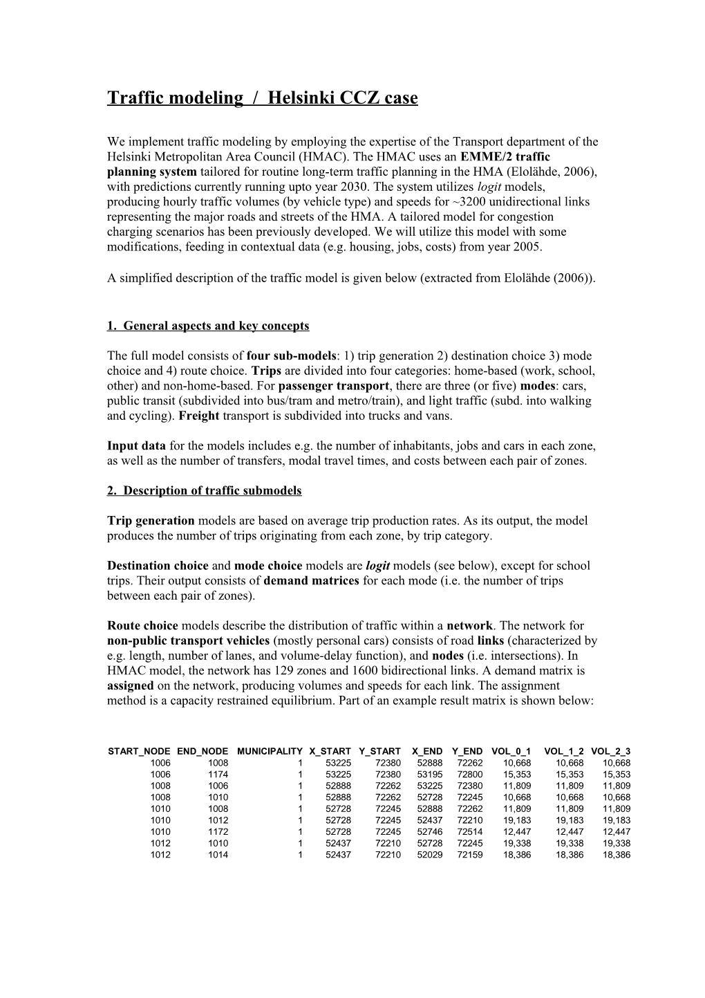 Traffic Modeling / Helsinki CCZ Case