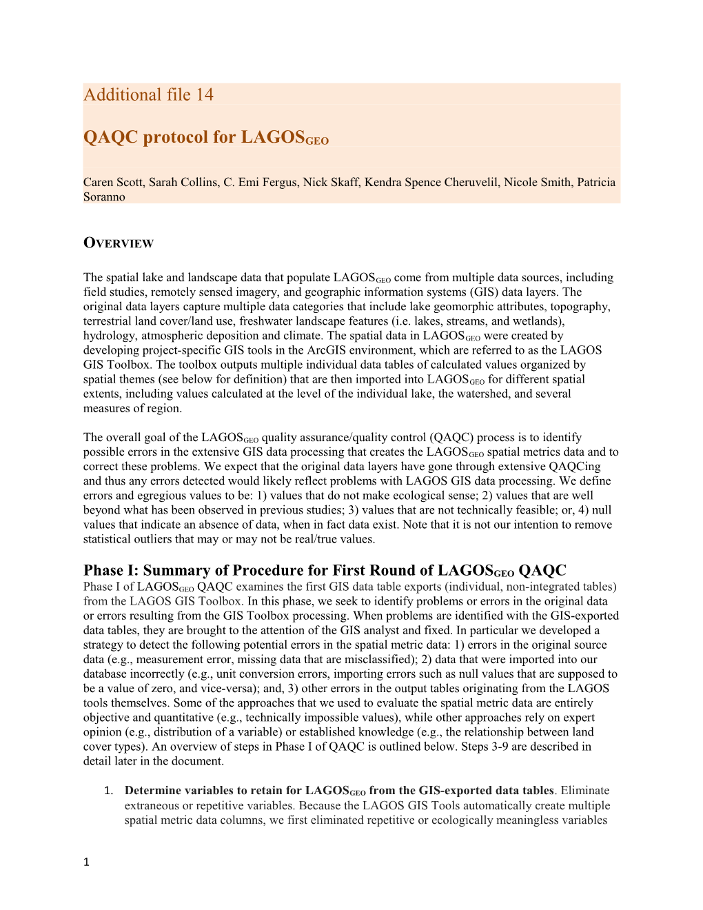 QAQC Protocol for LAGOSGEO