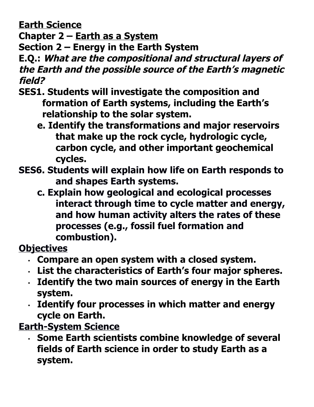 Section 2 Energy in the Earth System