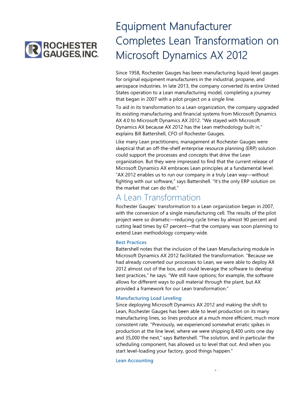 Equipment Manufacturer Completes Lean Transformation on Microsoftdynamics AX 2012