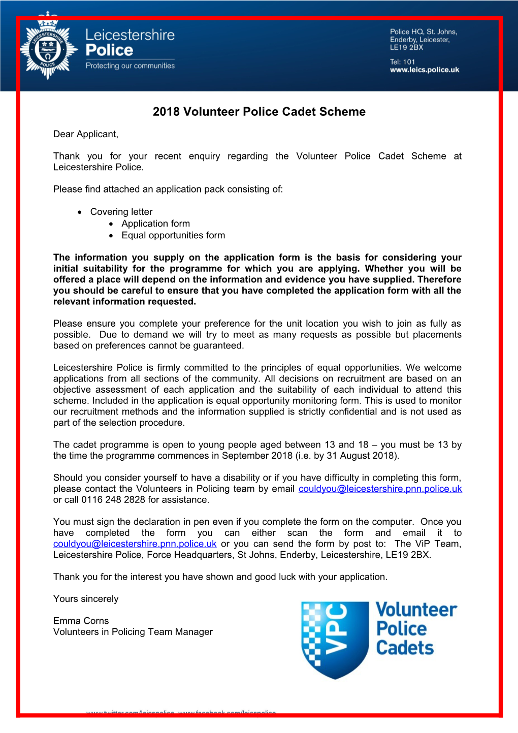 2018 Volunteer Police Cadet Scheme