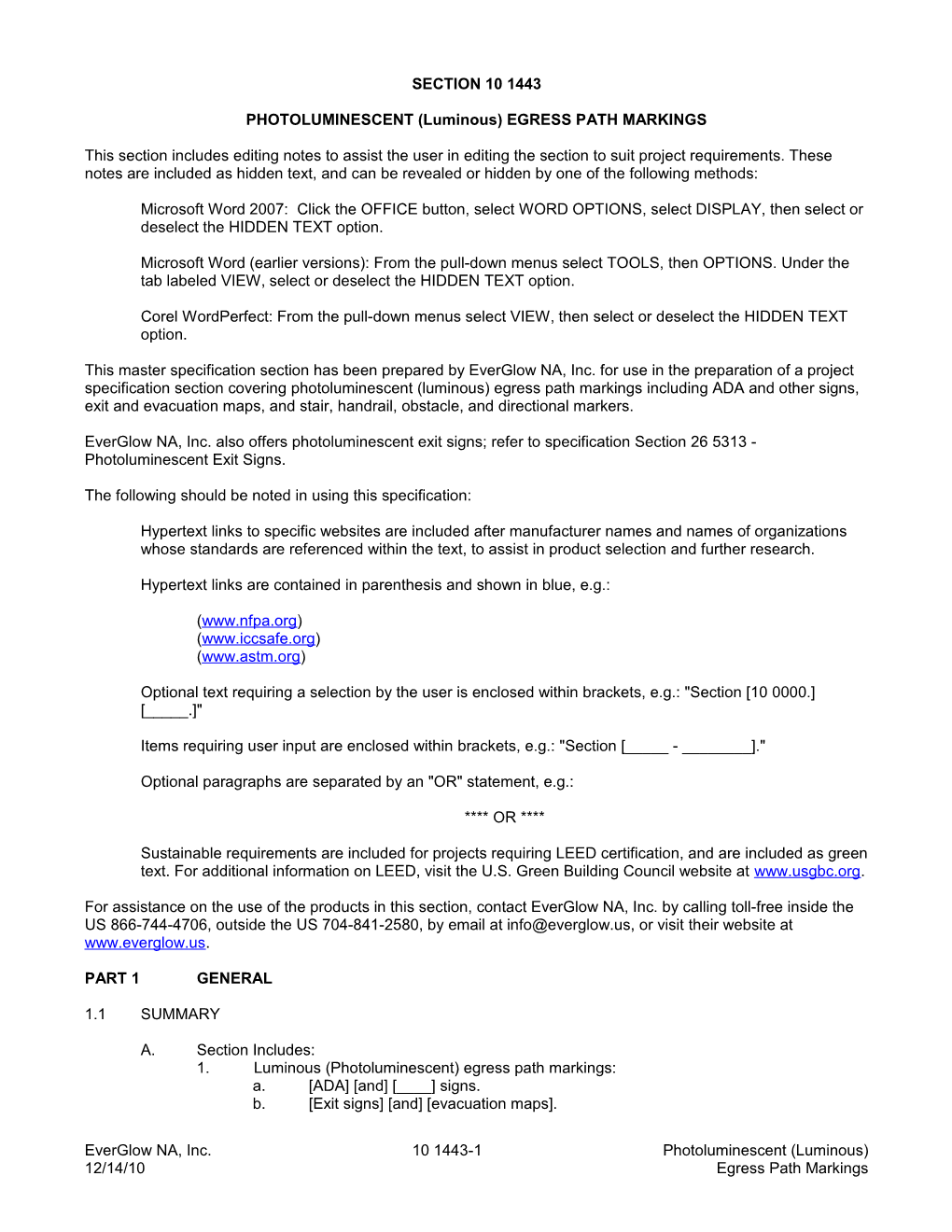 SECTION 10 1443 - Photoluminescent Exit Path Signs and Markings