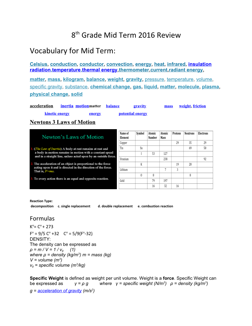 8Th Grade Mid Term 2016 Review