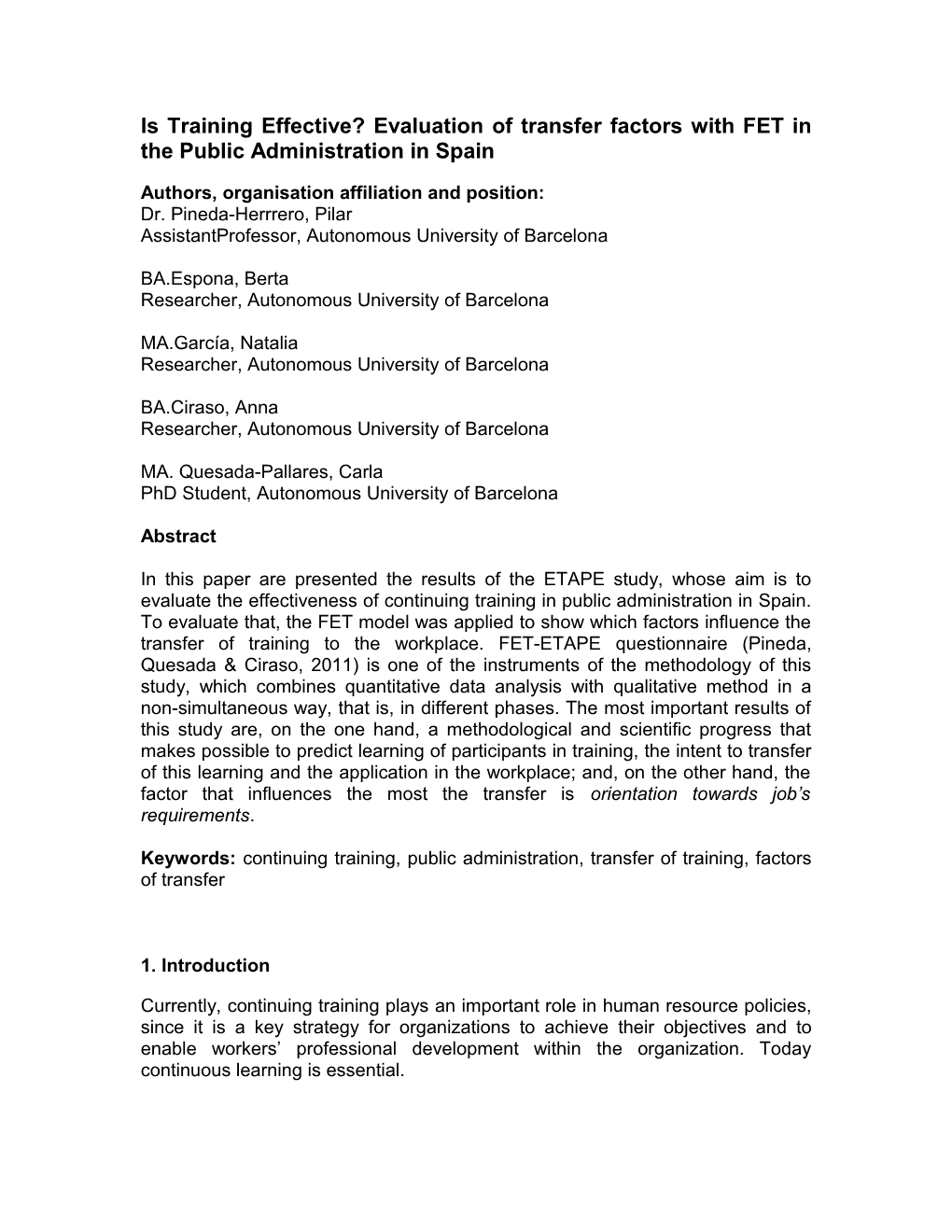 Authors, Organisation Affiliation and Position