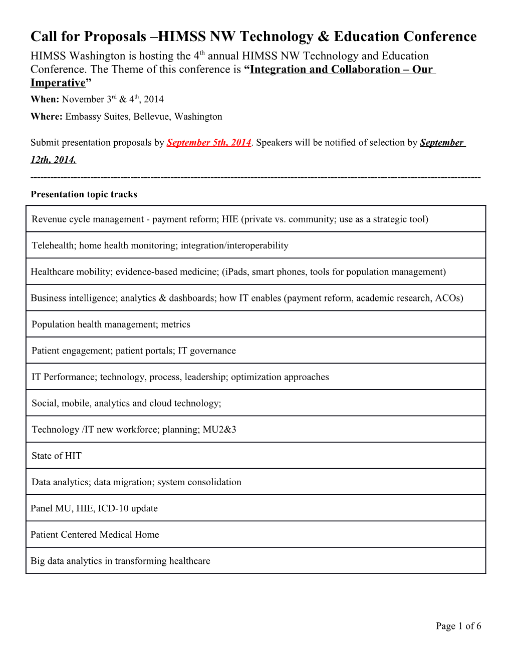 Call for Proposals HIMSS Nwtechnology & Education Conference