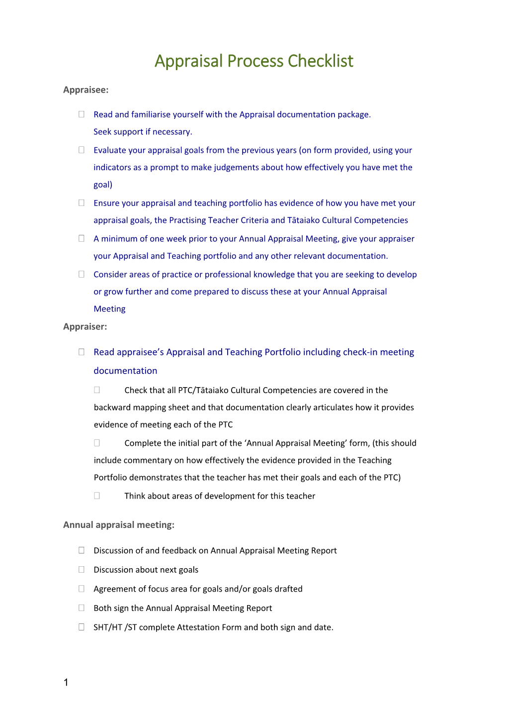 Appraisalprocess Checklist