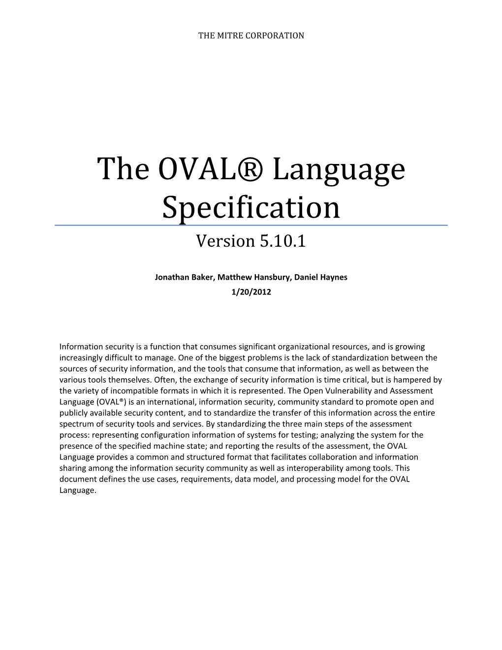 The OVAL Language Specification