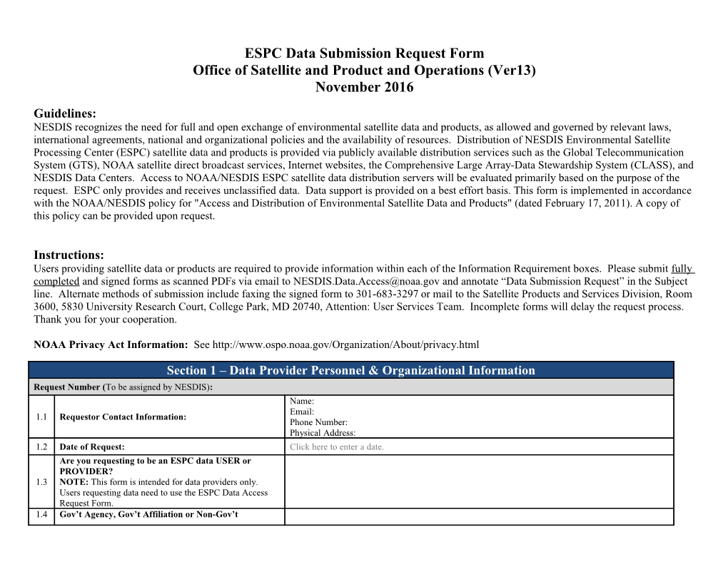 ESPC Data Submission Request Form