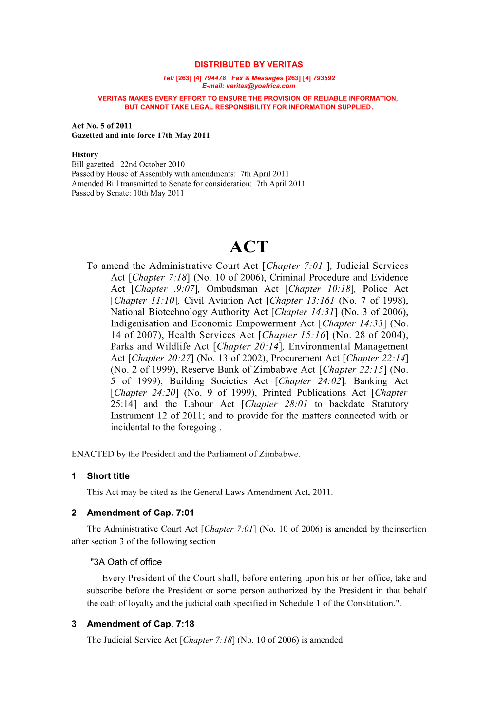 General Laws Amendment Act - No. 5 of 2011