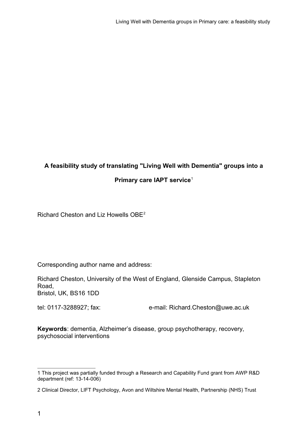 Living Well with Dementia Groups in Primary Care: a Feasibility Study