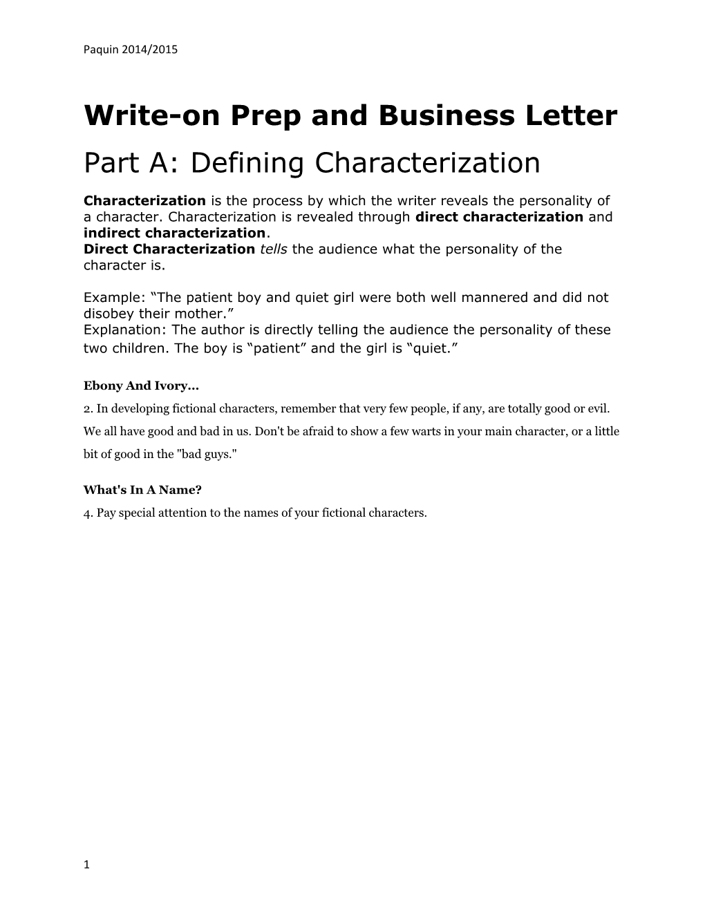 Write-On Prep and Business Letter