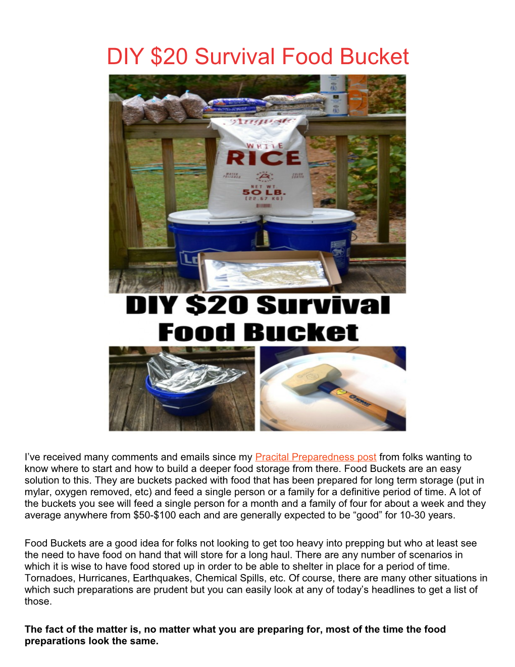 DIY $20 Survival Food Bucket