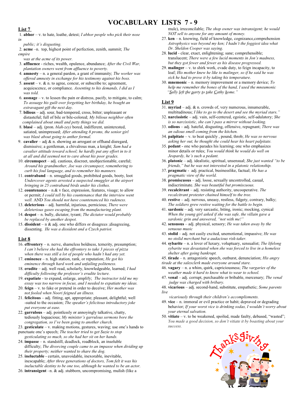 Vocabulary Lists 7 - 9