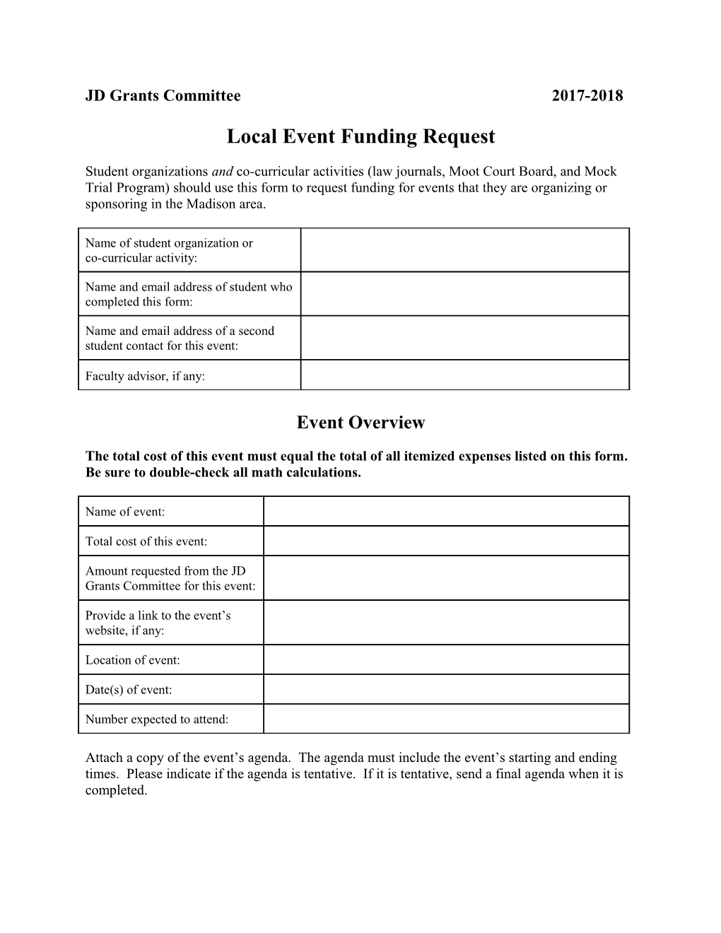 Local Event Funding Request
