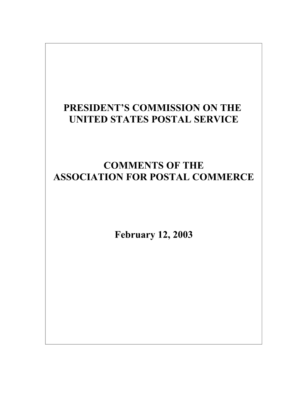 Comments of the Association for Postal Commerce