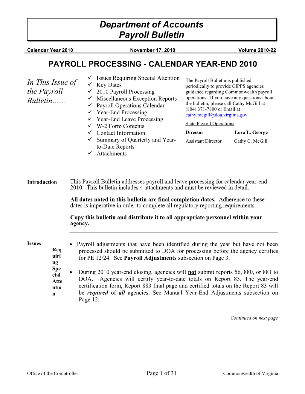 Payroll Processing - Calendar Year-End2010