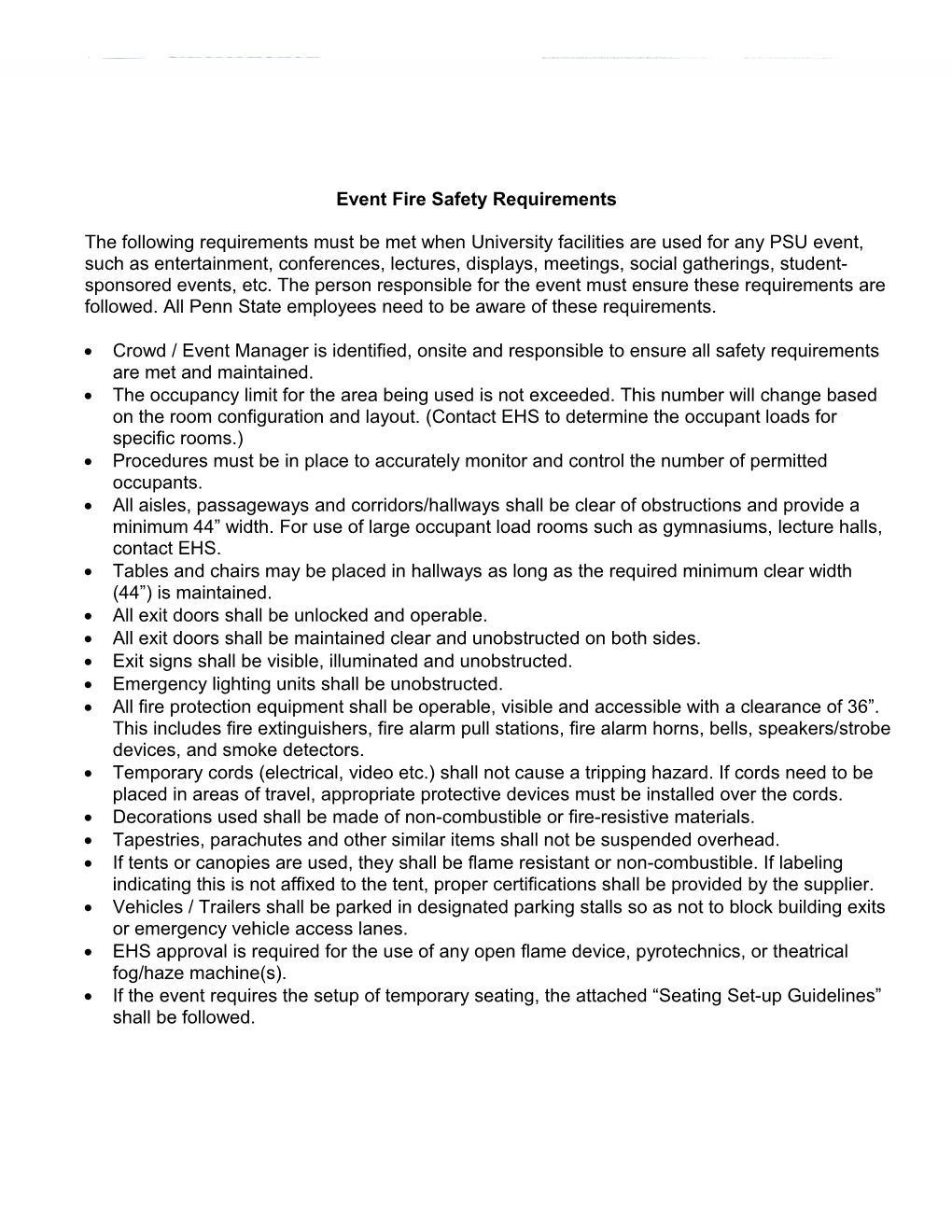 Event Fire Safety Requirements