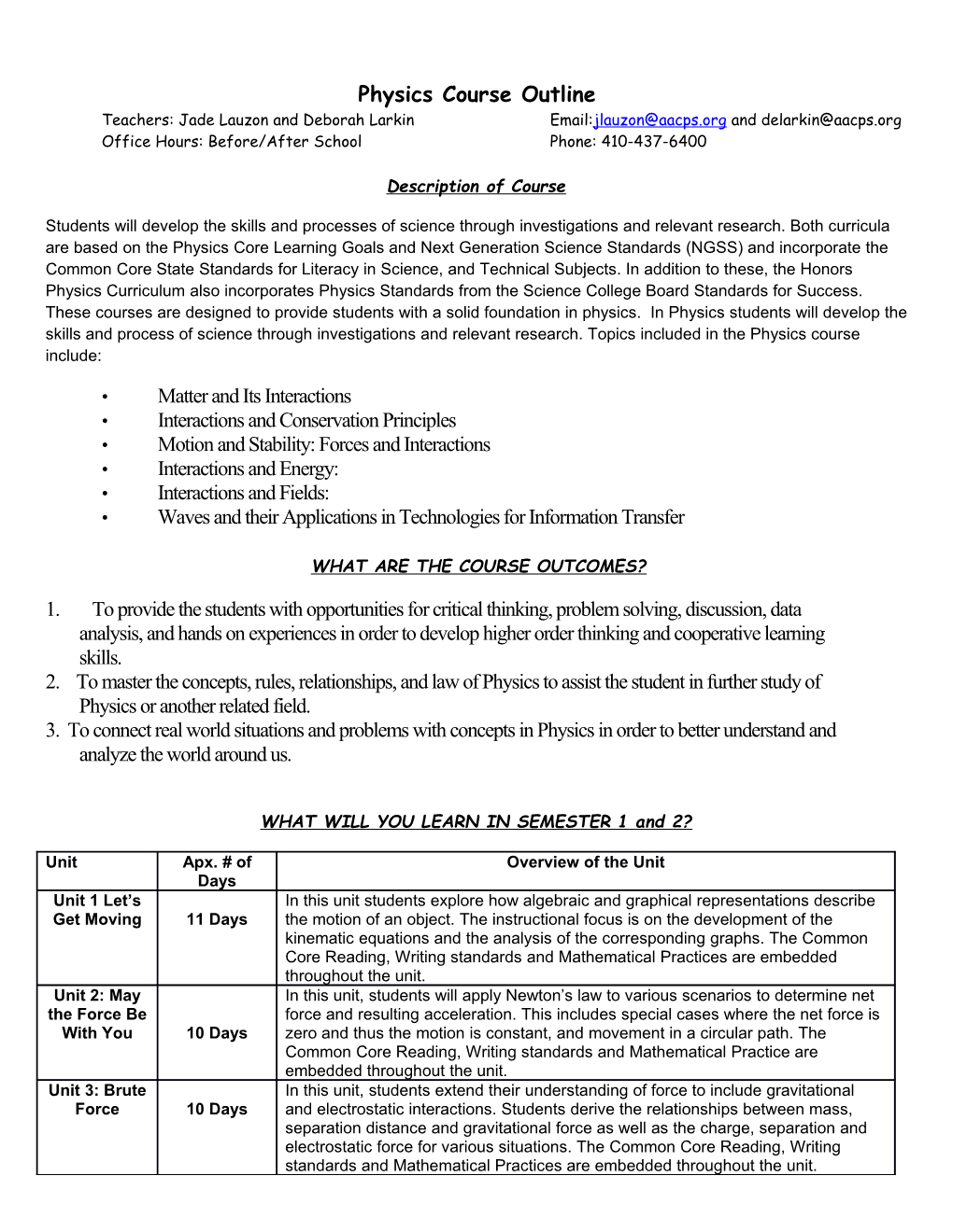 Physics Course Outline