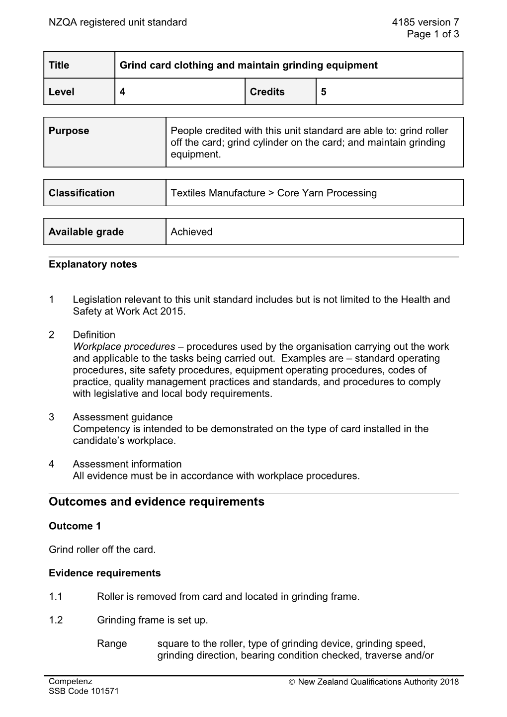 4185 Grind Card Clothing and Maintain Grinding Equipment