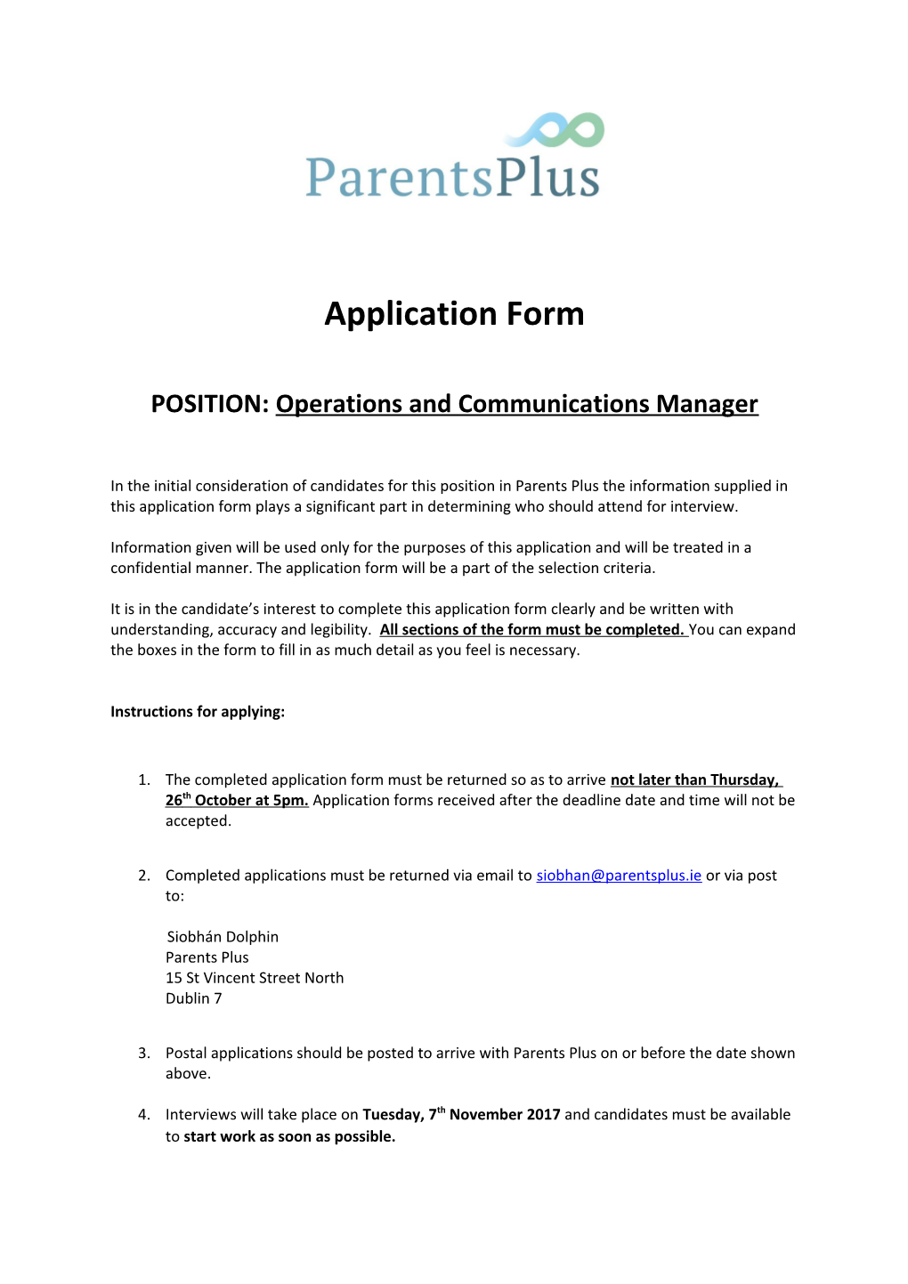 POSITION:Operations and Communications Manager
