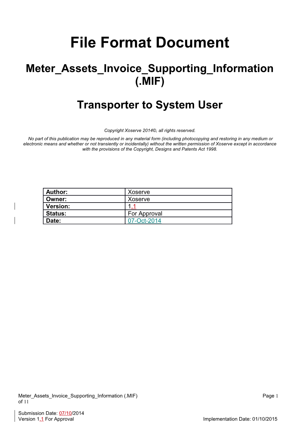 Meter Assets Invoice Supporting Information (.MIF)