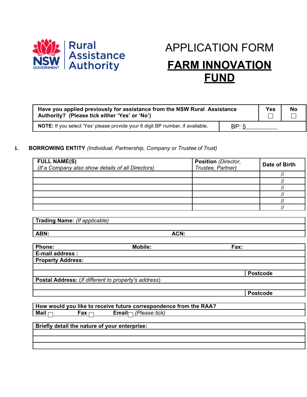 Application - Farm Innovation Fund