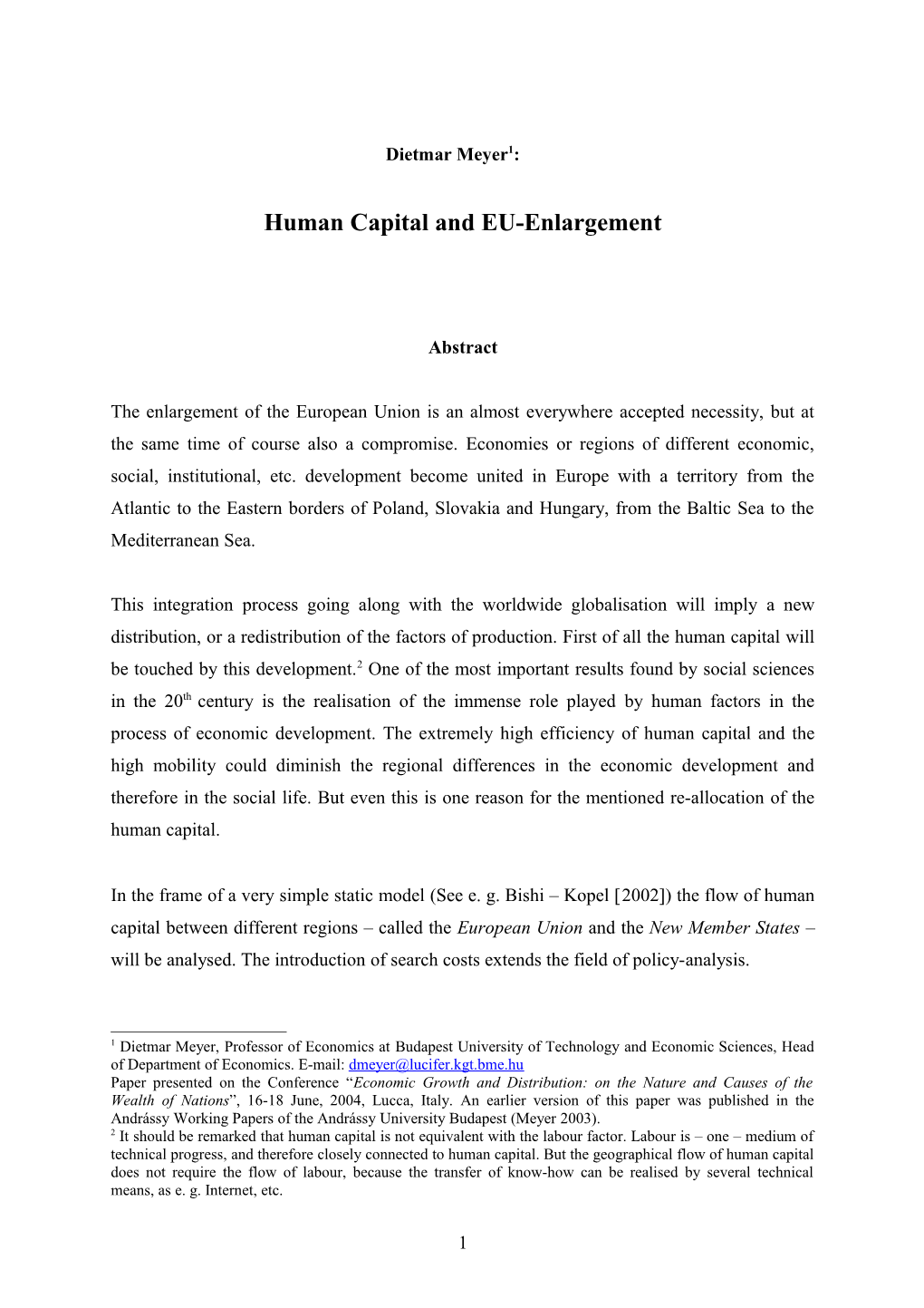 Human Capital and EU-Enlargement