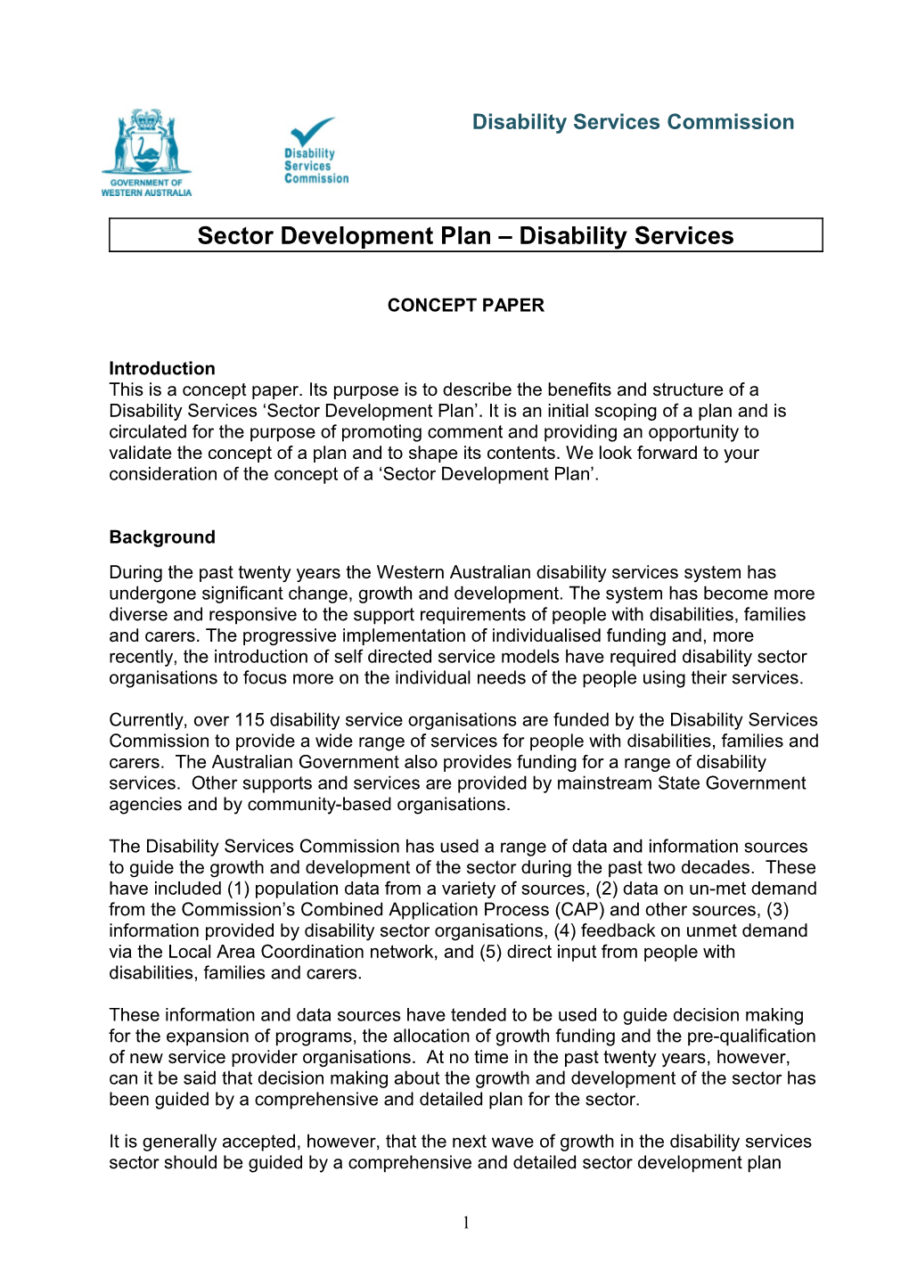 Sector Development Plan Concept Paper