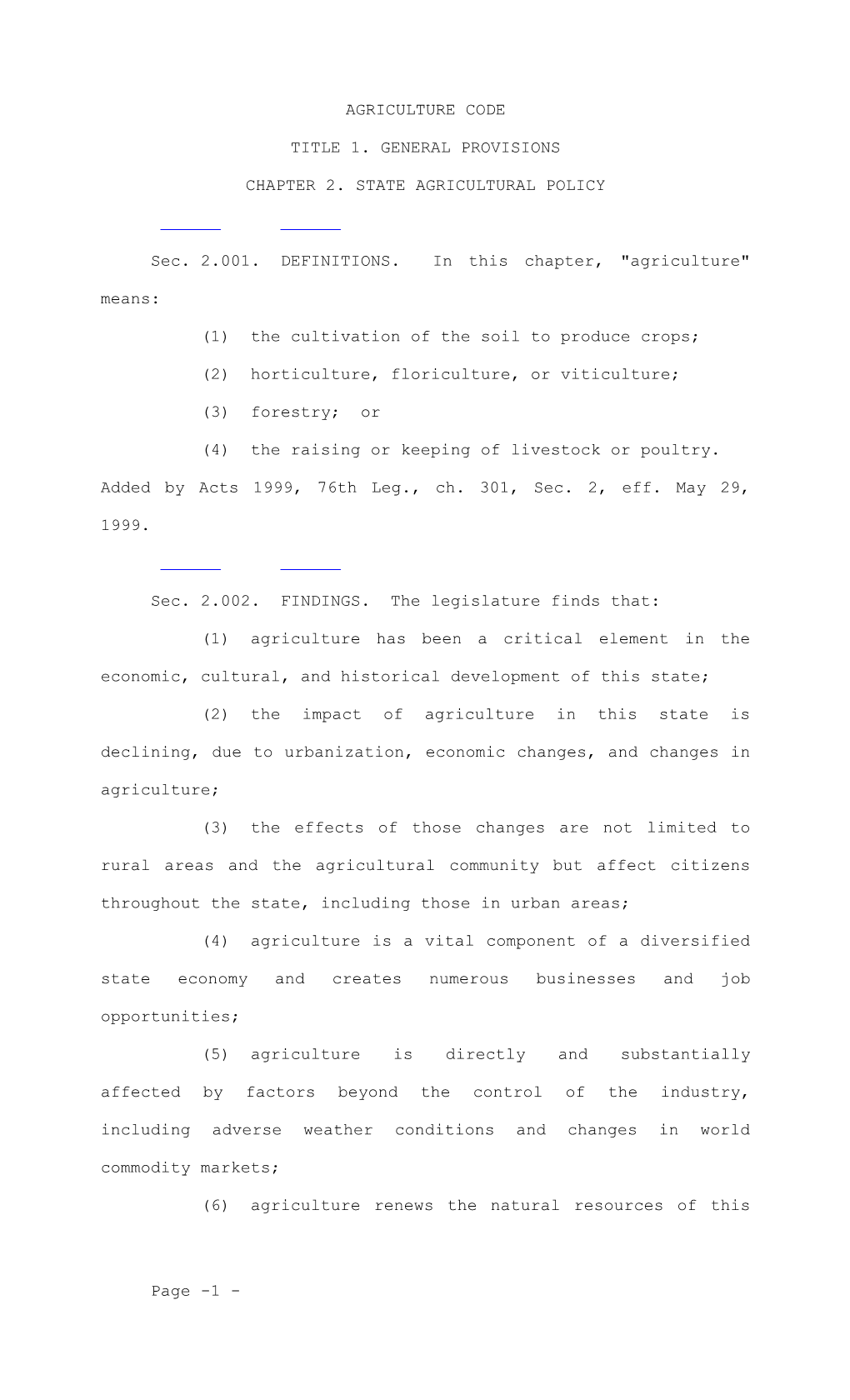 Chapter 2. State Agricultural Policy