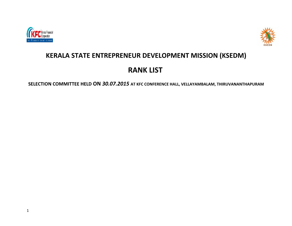 Kerala State Entrepreneur Development Mission (Ksedm)