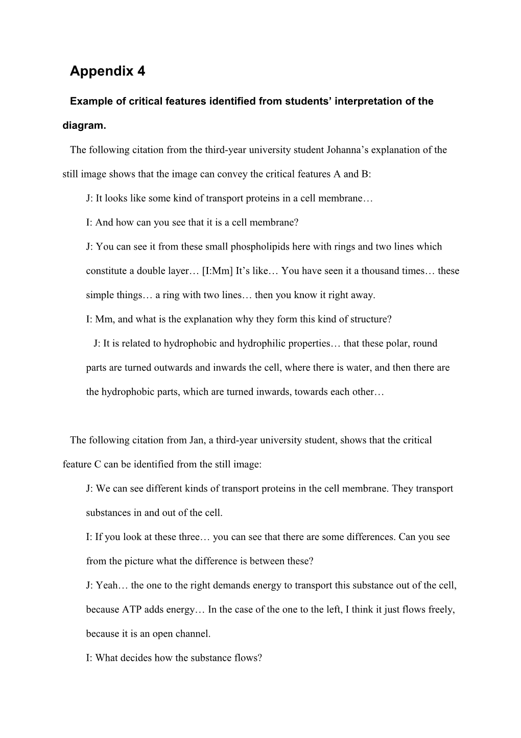 Example of Critical Features Identified from Students Interpretation of the Diagram