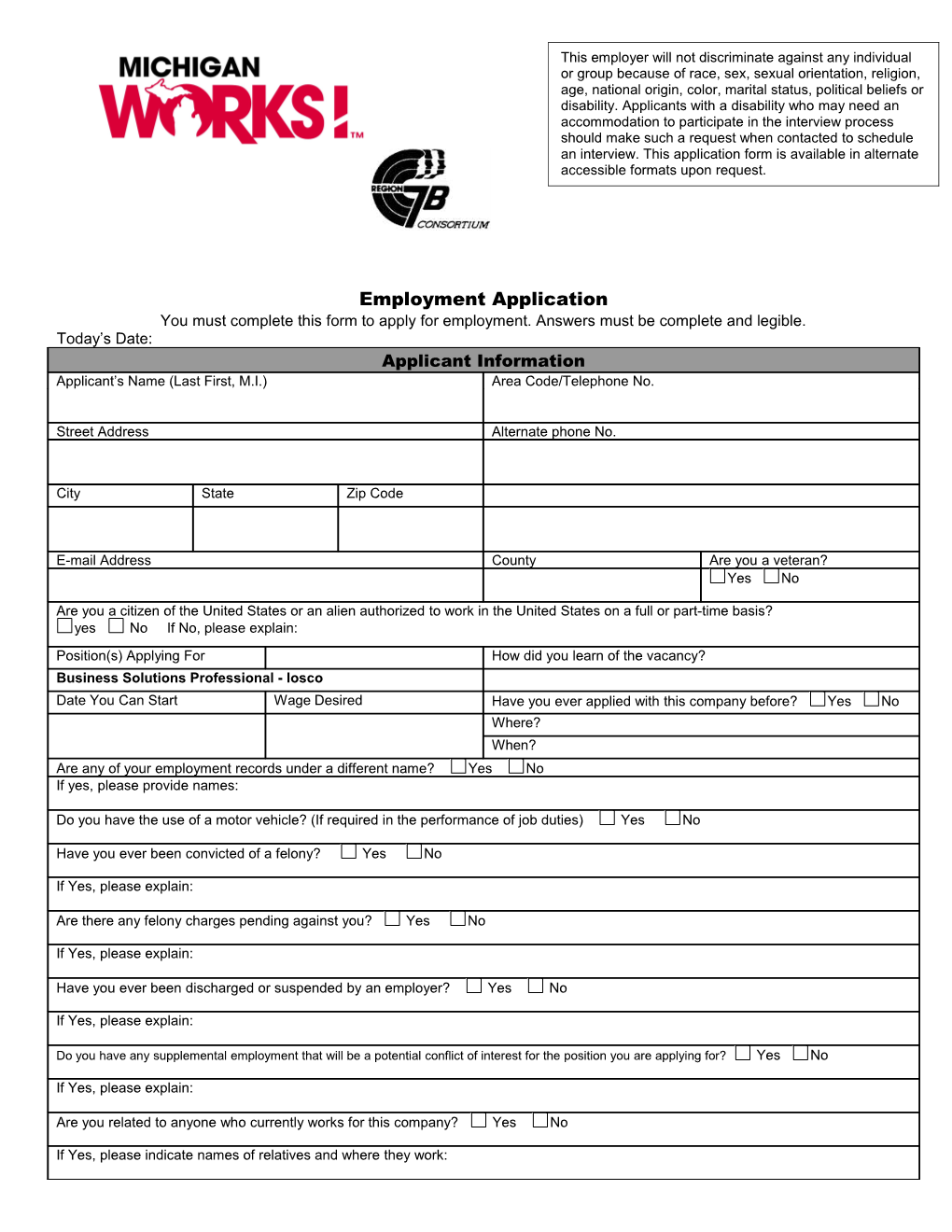 Department of Labor & Economic Growth (DLEG) Pre-Employment Application